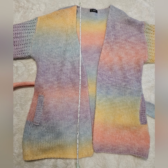 NEW Shein Hand Knit Cardigan Colorful Pastel Multicolor Rainbow Size S Cozy - Picture 8 of 10